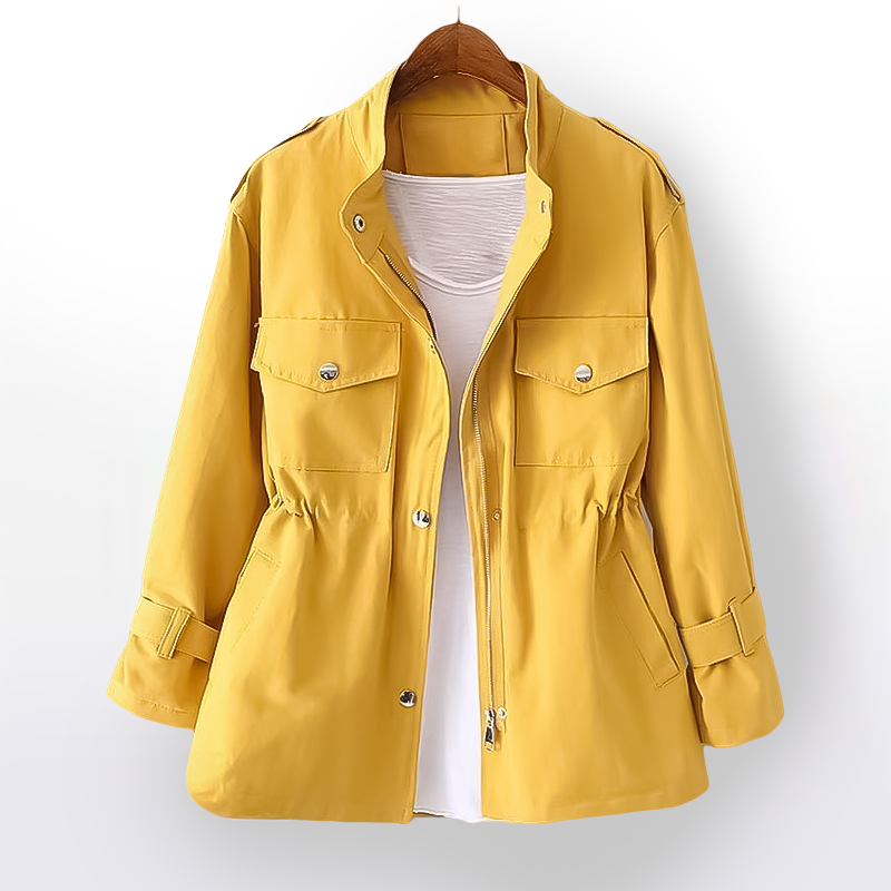 Veste femme trench-coat moderne, ceinture pour taille cintrée, idéal mi-saison printemps/automne.