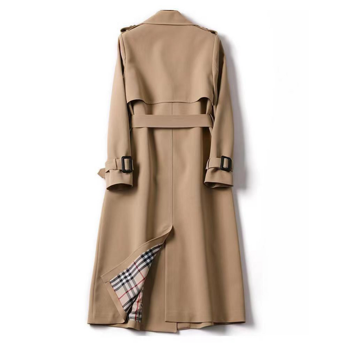Trench-coat femme Emalie ouvert, style polyvalent et chic, parfait pour superposer en automne et hiver.