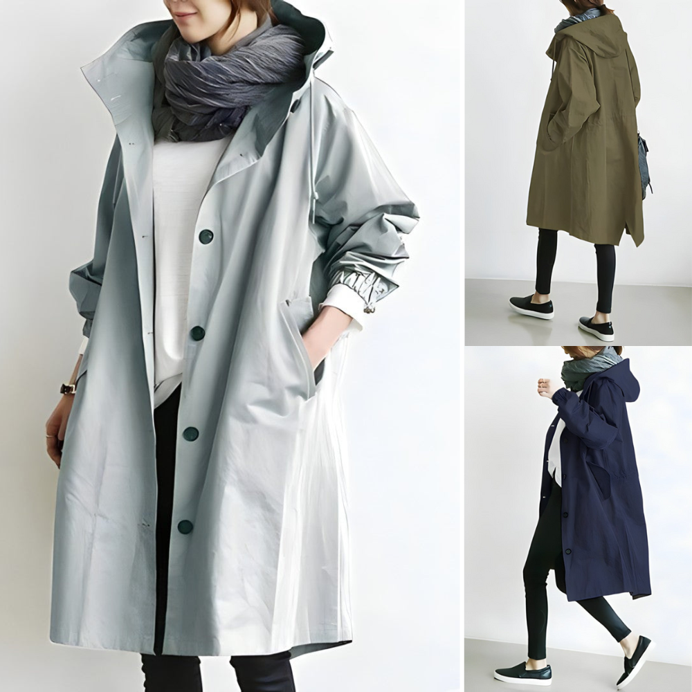 Veste trench-coat femme, style classique urbain, parfaite pour printemps et automne.