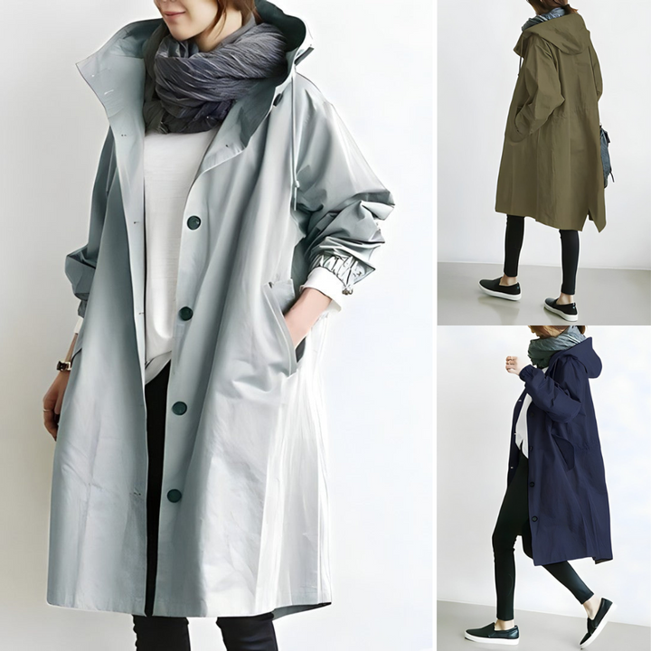 Veste trench-coat femme, style classique urbain, parfaite pour printemps et automne.