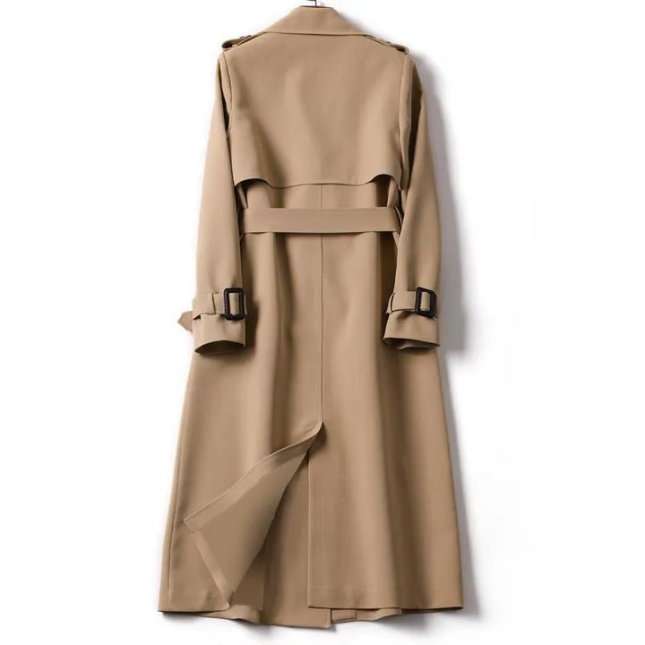 "Trench-coat femme élégant, imperméable, coupe ajustée beige, style intemporel, idéal pour jours pluvieux, confort chic."