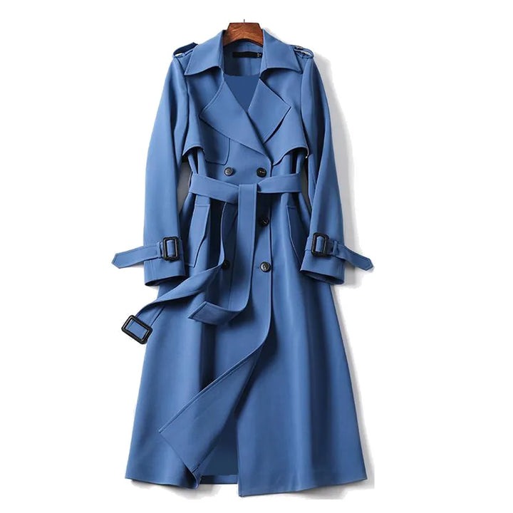 "Trench-coat femme élégant, imperméable, coupe ajustée beige, style intemporel, idéal pour jours pluvieux, confort chic."