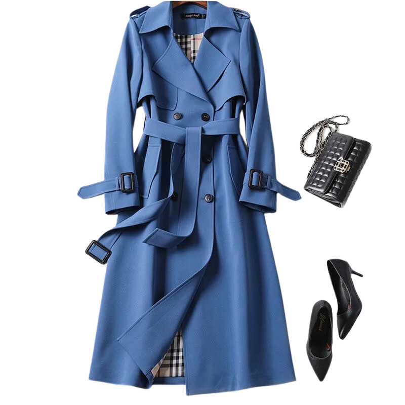 "Trench-coat femme élégant, léger, coupe classique et intemporelle, parfait pour toutes occasions."