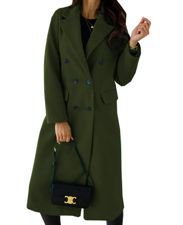Manteau trench chic femme, coupe près du corps, parfait pour journées fraîches.