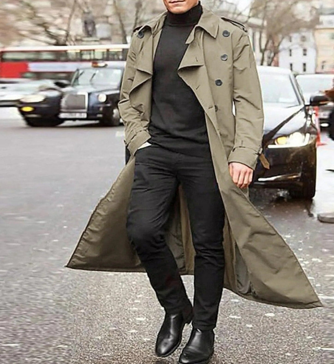 Trench-coat élégant homme, imperméable et classique, idéal pour la mode masculine automne-printemps.