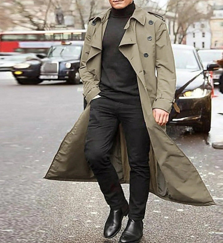 Trench-coat élégant homme, imperméable et classique, idéal pour la mode masculine automne-printemps.