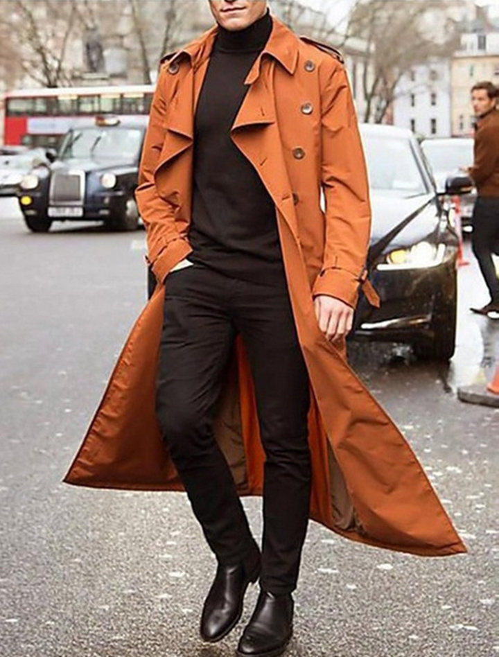 Veste trench-coat homme élégante, coupe classique, imperméable pour l'automne et le printemps.