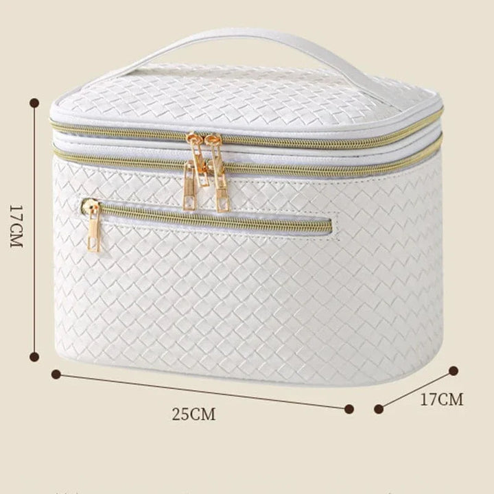 Trousse à maquillage luxe en cuir PU marron, résistante à l'eau, pour garder les produits de beauté bien organisés.