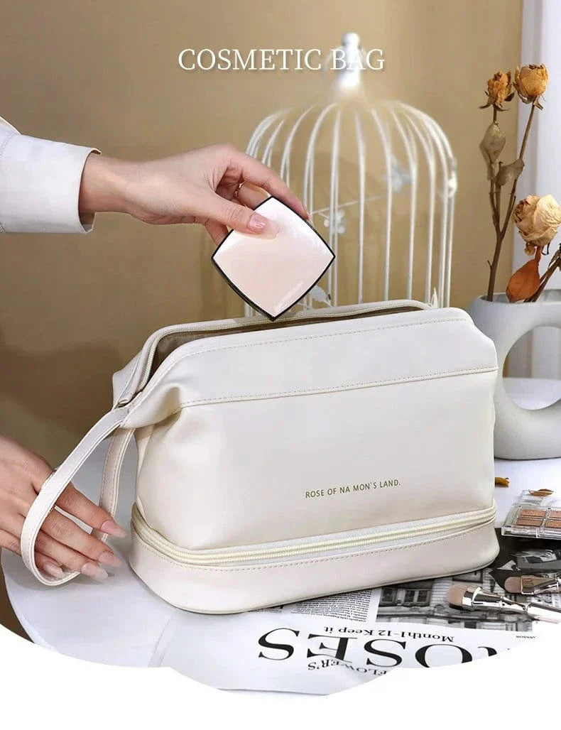 Grande trousse de maquillage femme en cuir PU noir, idéale pour le voyage et le rangement beauté