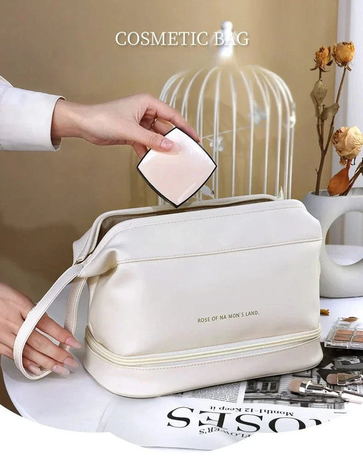 Grande trousse de maquillage femme en cuir PU noir, idéale pour le voyage et le rangement beauté