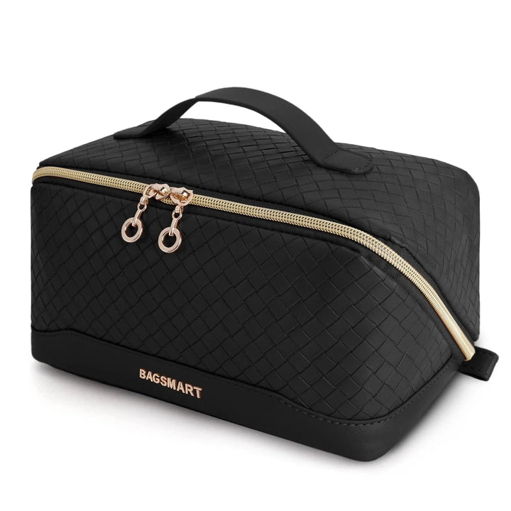Trousse de voyage élégante en cuir PU, couleur nude, pour le maquillage et accessoires féminins