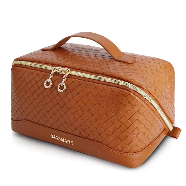 Trousse de toilette imperméable pour femme, en cuir PU noir, organisation cosmétique