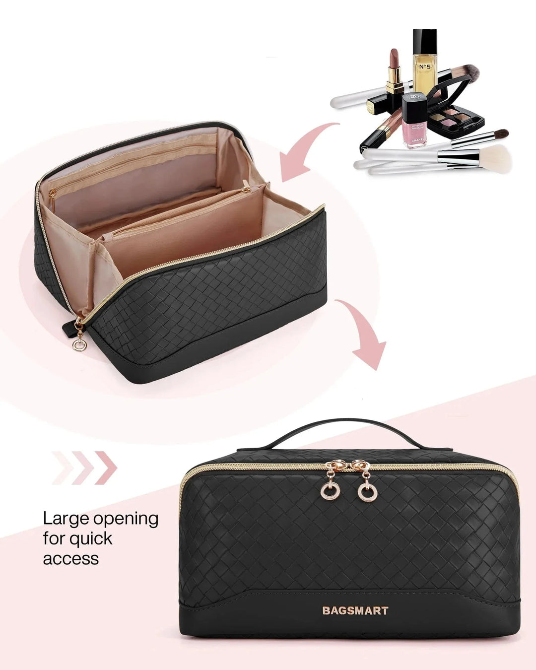 Gros plan d'une trousse de toilette en cuir PU marron, texture sophistiquée et résistante