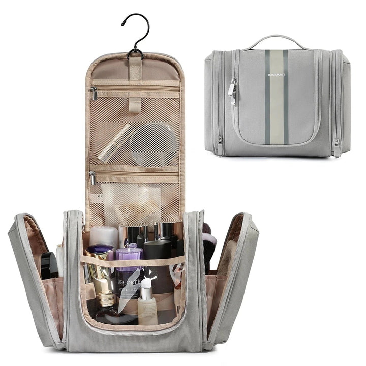 Trousse de toilette femme moderne en cuir PU bleu, conçue pour l'organisation optimale du maquillage.