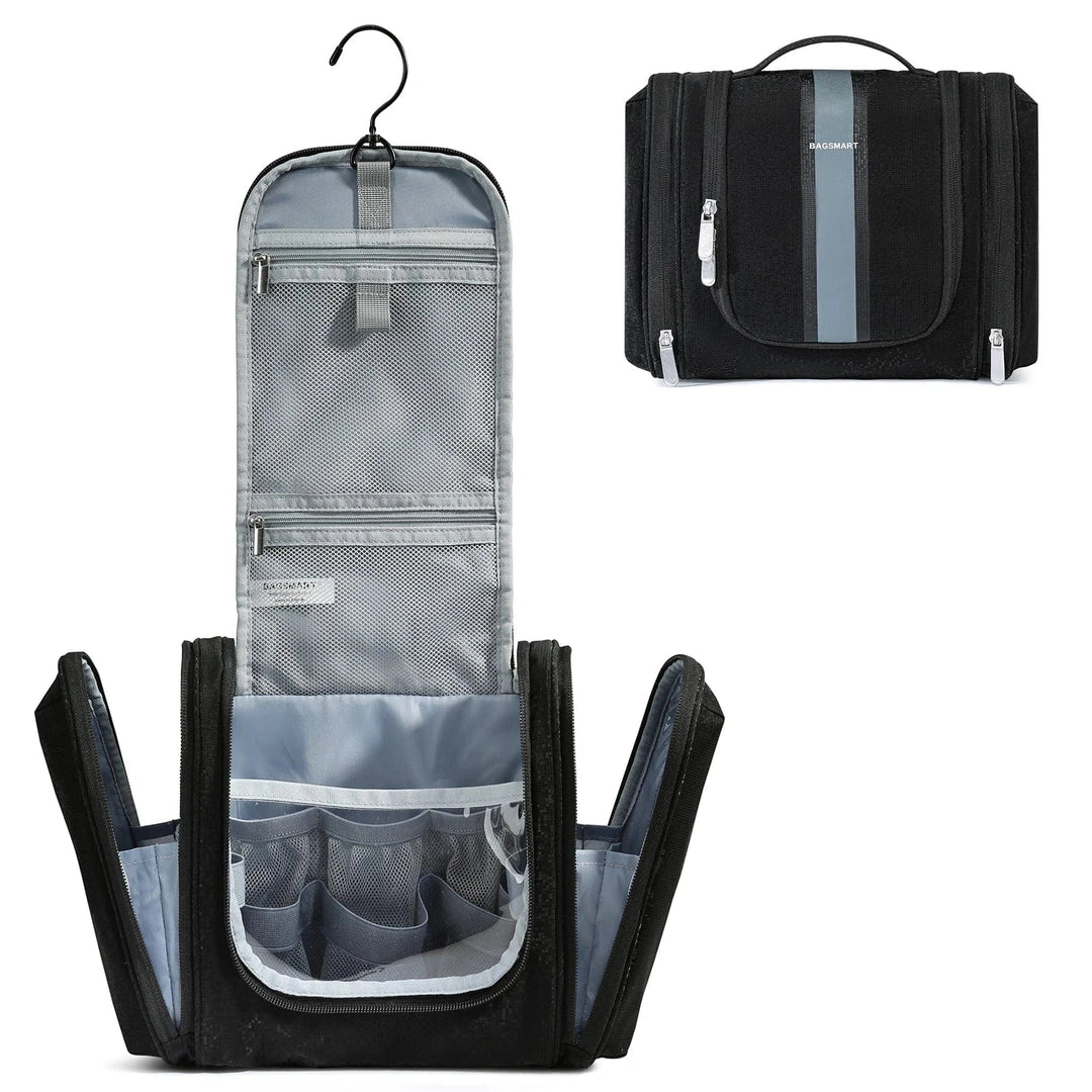 Design élégant d'une trousse de toilette en cuir PU, couleur crème, parfaite pour le voyage et le rangement.