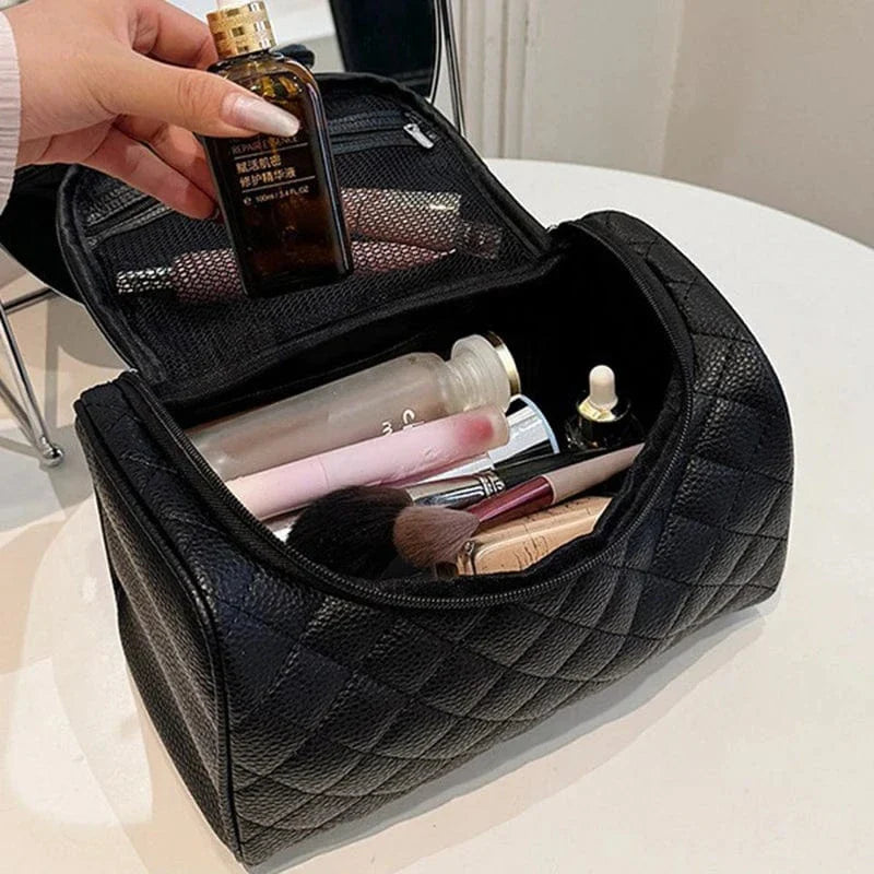 Trousse de toilette femme en cuir PU avec fermeture éclair, idéale pour le maquillage