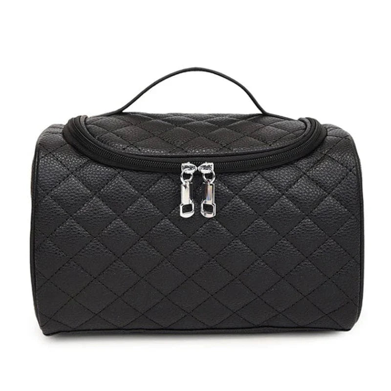 Rangement élégant pour maquillage: trousse de toilette en cuir PU noir pour femme, voyage
