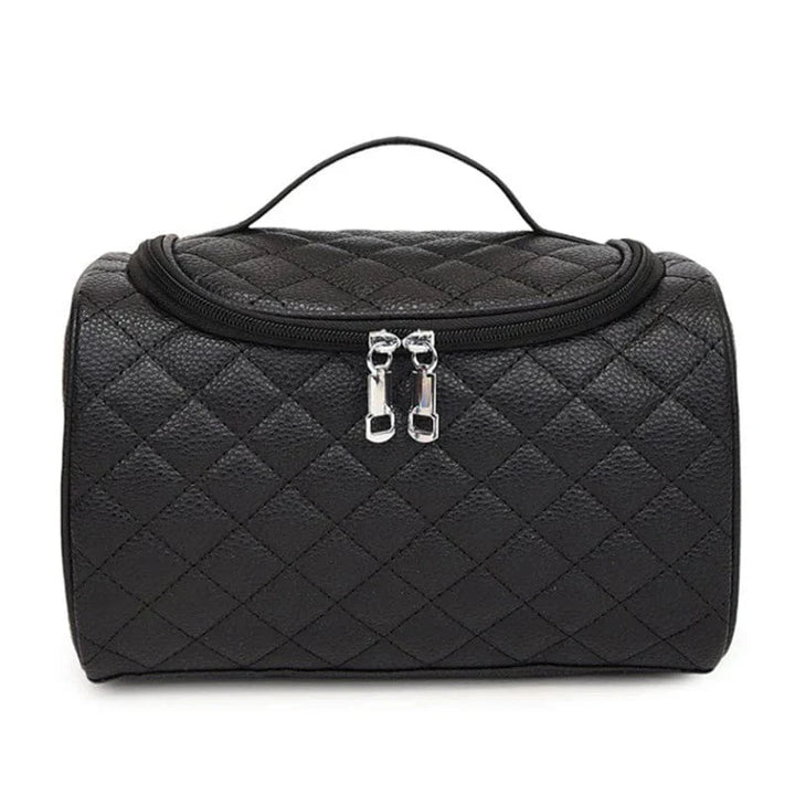 Rangement élégant pour maquillage: trousse de toilette en cuir PU noir pour femme, voyage