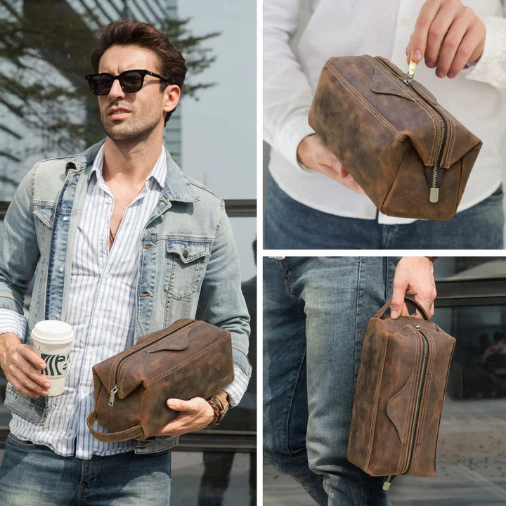 Trousse de toilette en cuir pour homme, accessoire indispensable pour l'organisation des articles de toilette et de voyage