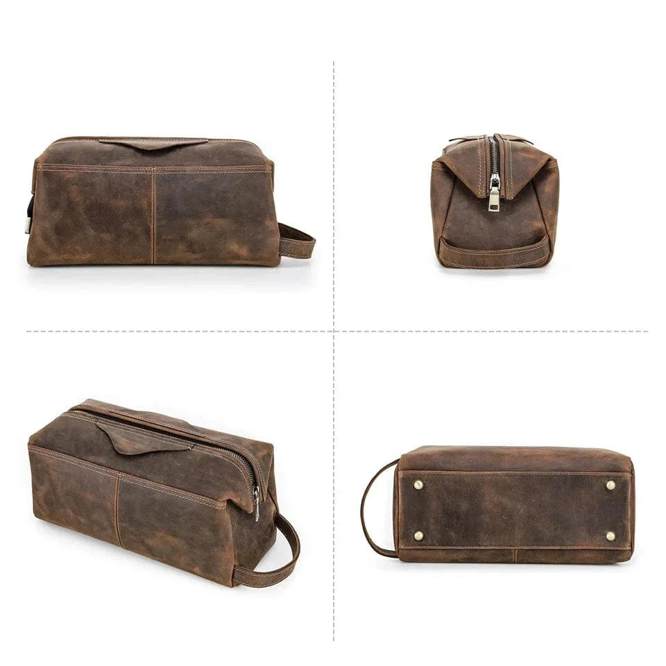 Trousse de toilette en cuir robuste pour homme, offrant durabilité et style pour vos voyages
