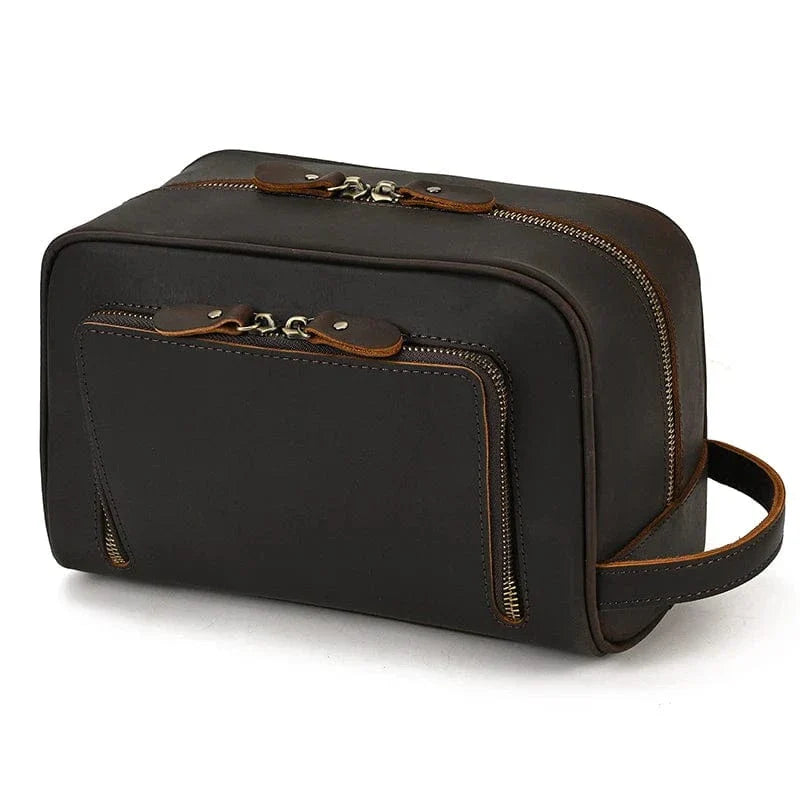 Trousse de toilette homme en cuir Crazy Horse de voyage, un accessoire élégant et durable pour l'organisation.