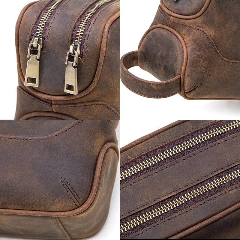 Trousse de toilette personnalisable avec initiales dorées sur cuir, cadeau homme, accessoire de voyage unique