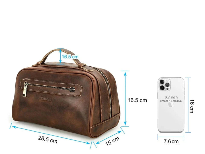 Trousse de toilette en cuir véritable de haute qualité pour homme, accessoire pratique et élégant pour le voyage