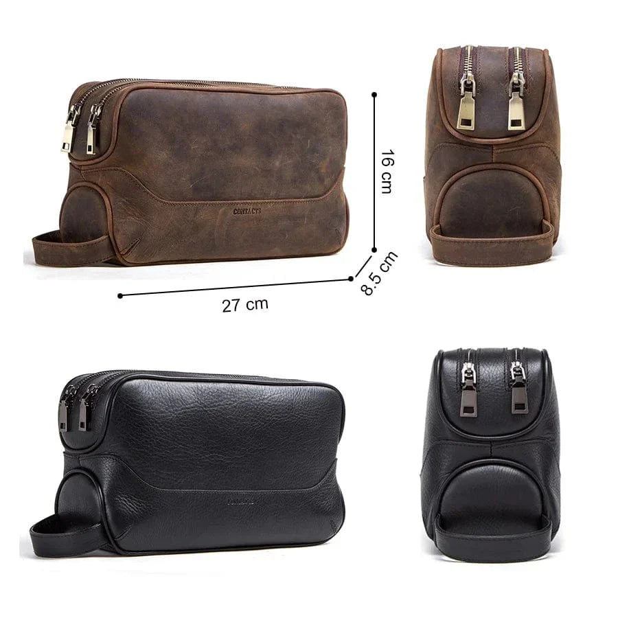 Trousse de soin masculine en cuir véritable, style vintage, idéale pour le rangement des articles de toilette