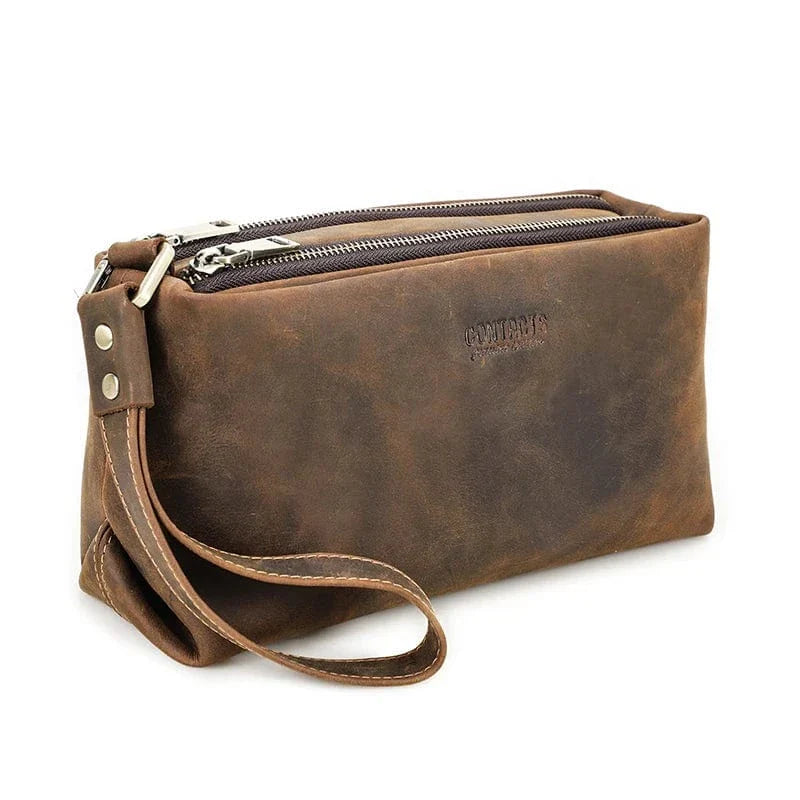Organisateur de voyage homme, trousse en cuir de style vintage, couleur café.