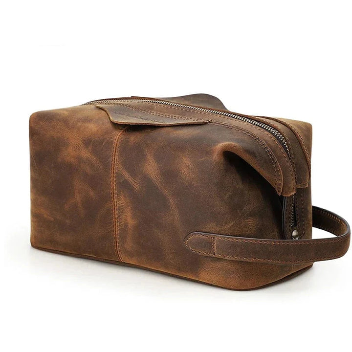Organisateur de produits de toilette homme en cuir vintage café, style rétro