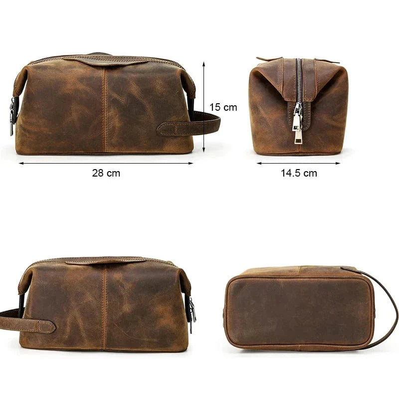 Trousse de toilette en cuir pour homme, design vintage et spacieux, idéale pour voyage