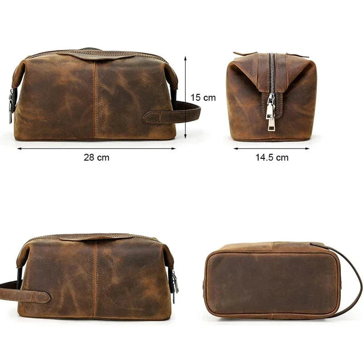 Trousse de toilette en cuir pour homme, design vintage et spacieux, idéale pour voyage