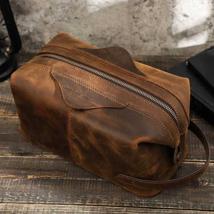 Trousse de toilette homme vintage en cuir, organisateur de voyage élégant et pratique