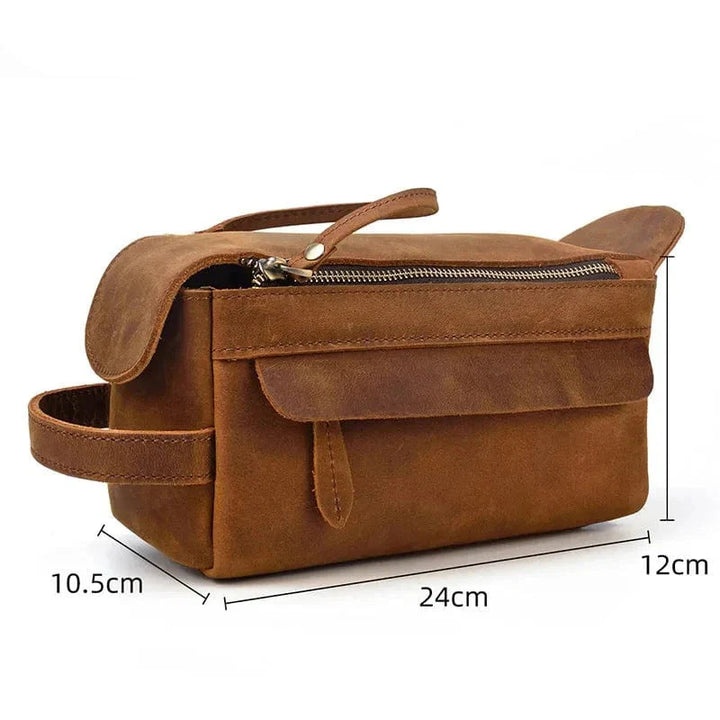 Accessoire de voyage, trousse de toilette homme en cuir rétro, style unique.