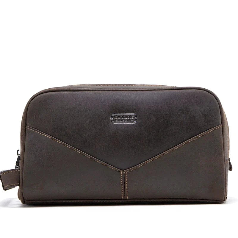 Trousse de rasage en cuir noir pour homme, élégante et personnalisée, parfaite pour les voyages.