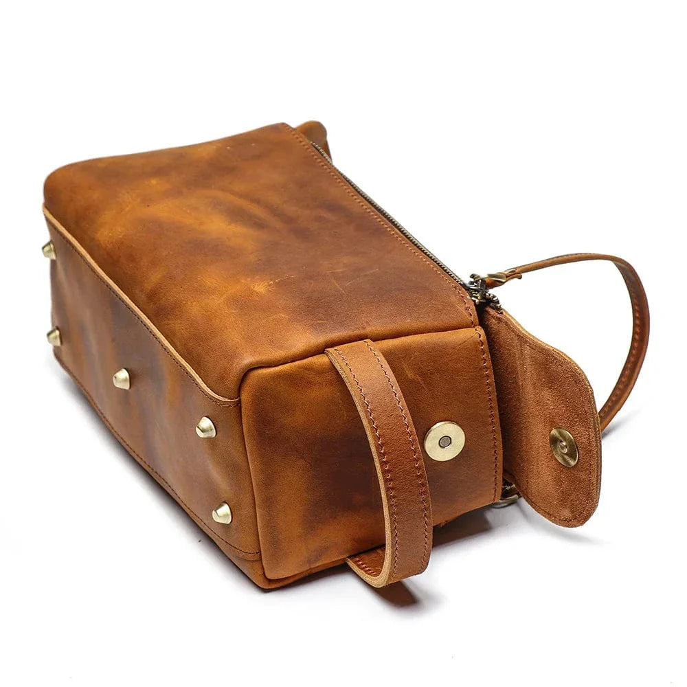 Trousse de toilette en cuir pleine fleur pour homme, style vintage, idéale pour les accessoires de voyage