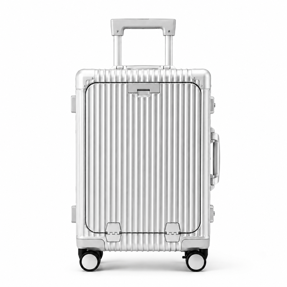 Bagage cabine aluminium durable, ultra-résistant aux chocs, parfait pour voyageur professionnel.