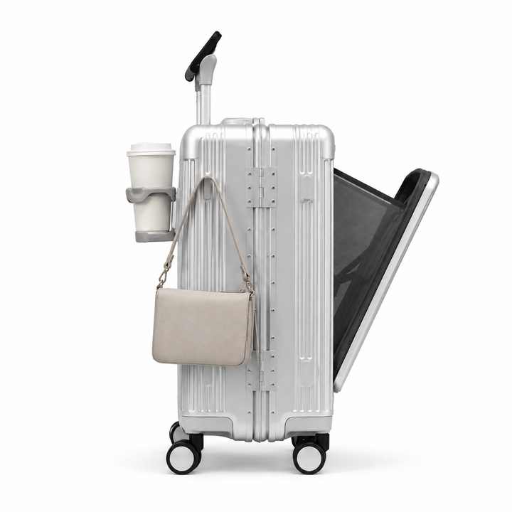 Bagage de voyage cabine en aluminium, léger, pour des déplacements en avion sans souci.