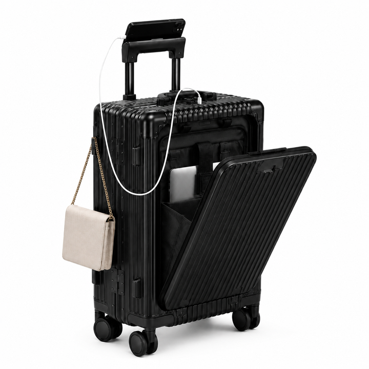 Valise cabine rigide en polycarbonate, bagage à main compact idéal pour les voyages en avion.