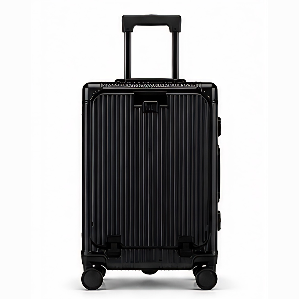 Valise cabine durable en polycarbonate et aluminium, bagage à main résistant pour voyage fréquent.
