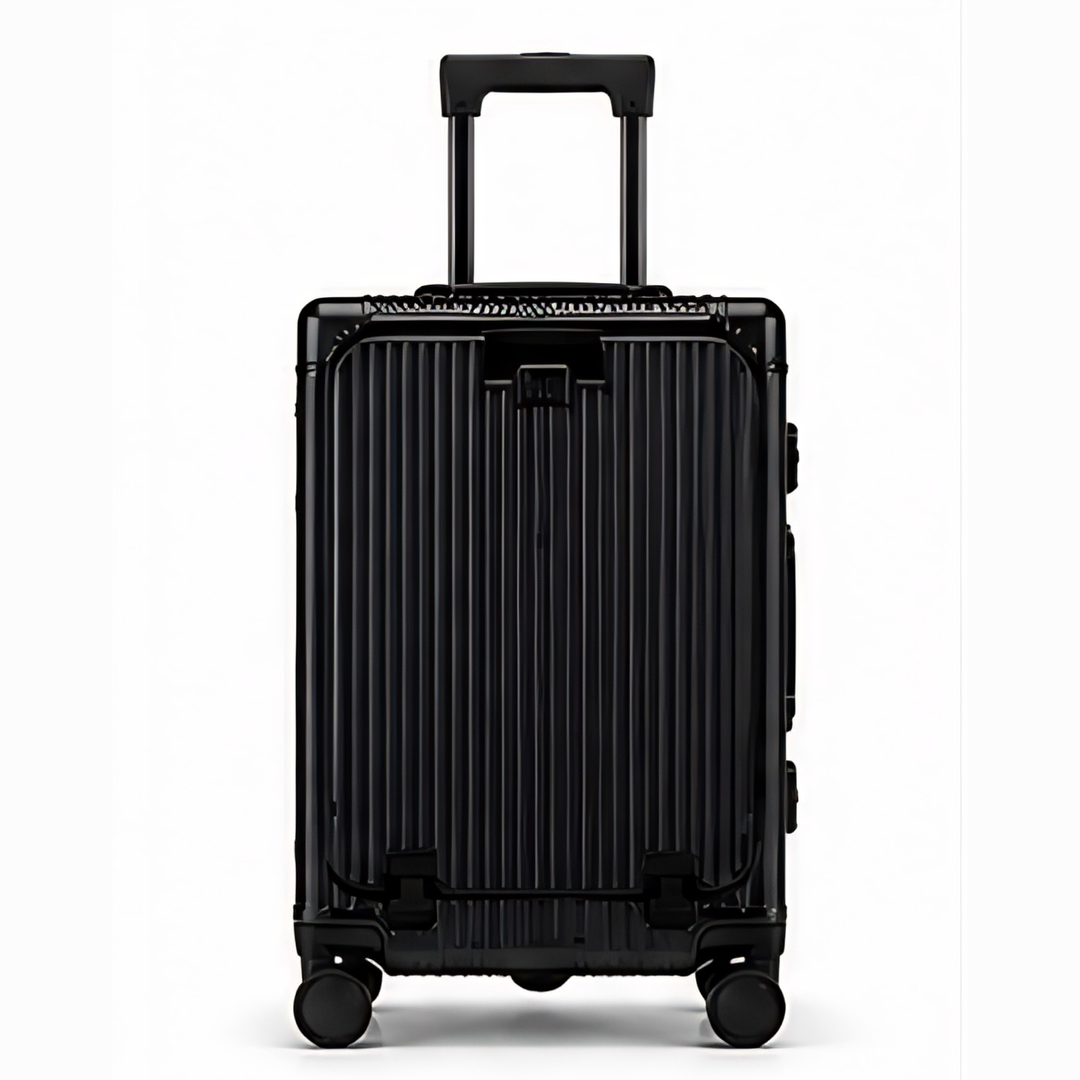 Valise cabine durable en polycarbonate et aluminium, bagage à main résistant pour voyage fréquent.