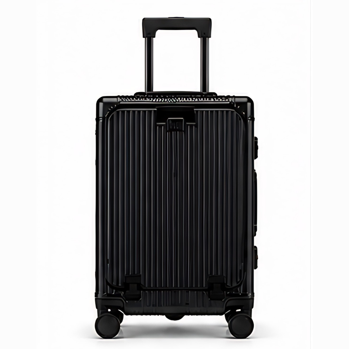 Valise cabine durable en polycarbonate et aluminium, bagage à main résistant pour voyage fréquent.