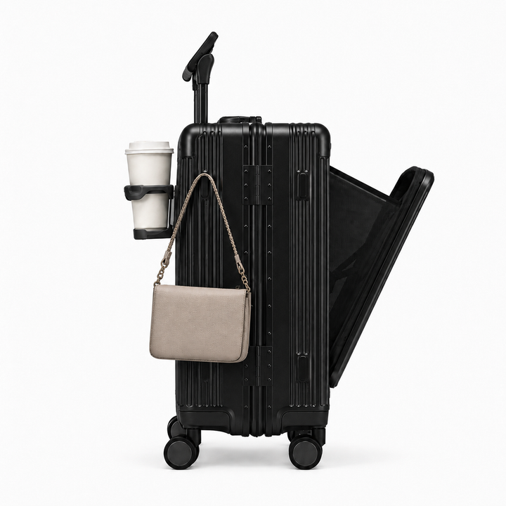 Valise cabine rigide avec port USB intégré, bagage à main pratique pour recharger vos appareils en voyage.