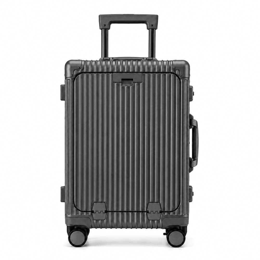 Bagage à main VORHA Orsay en aluminium, robuste, avec roues 360° et port USB pour voyager connecté.