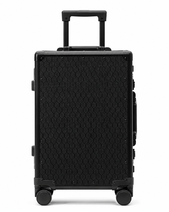 Valise Élysée en fibre de carbone avec roues silencieuses, bagage rigide, élégant et durable pour le voyage.