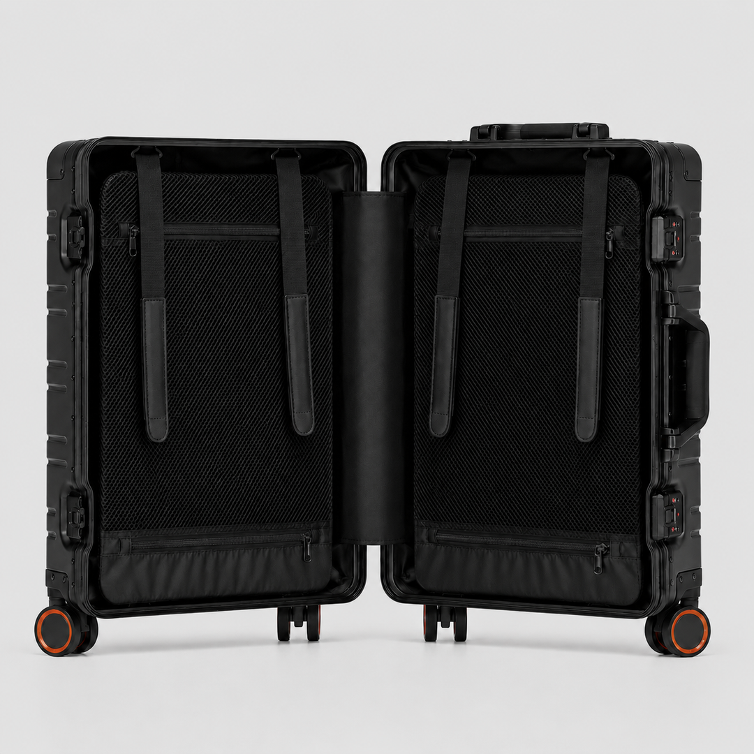 Valise aluminium élégante pour voyageur moderne. Design épuré, robustesse et sécurité assurées.