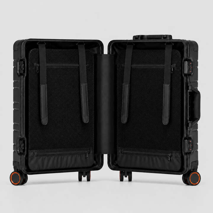 Valise aluminium élégante pour voyageur moderne. Design épuré, robustesse et sécurité assurées.