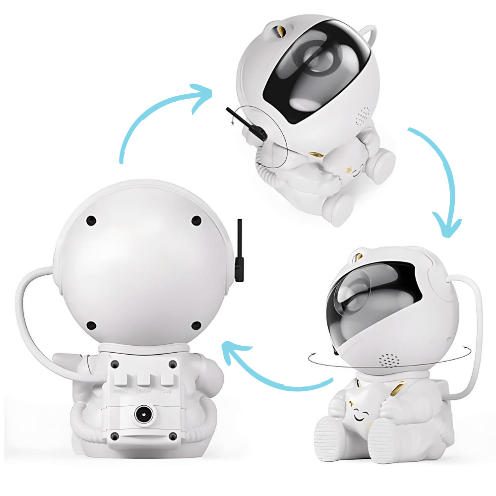 "Veilleuse astronaute en forme de casque projetant des étoiles, idéale pour enfants, stimule l'imaginaire avec lumière apaisa