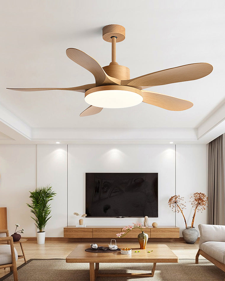 Ventilateur plafond réversible avec éclairage LED intégré. Design moderne et épuré.