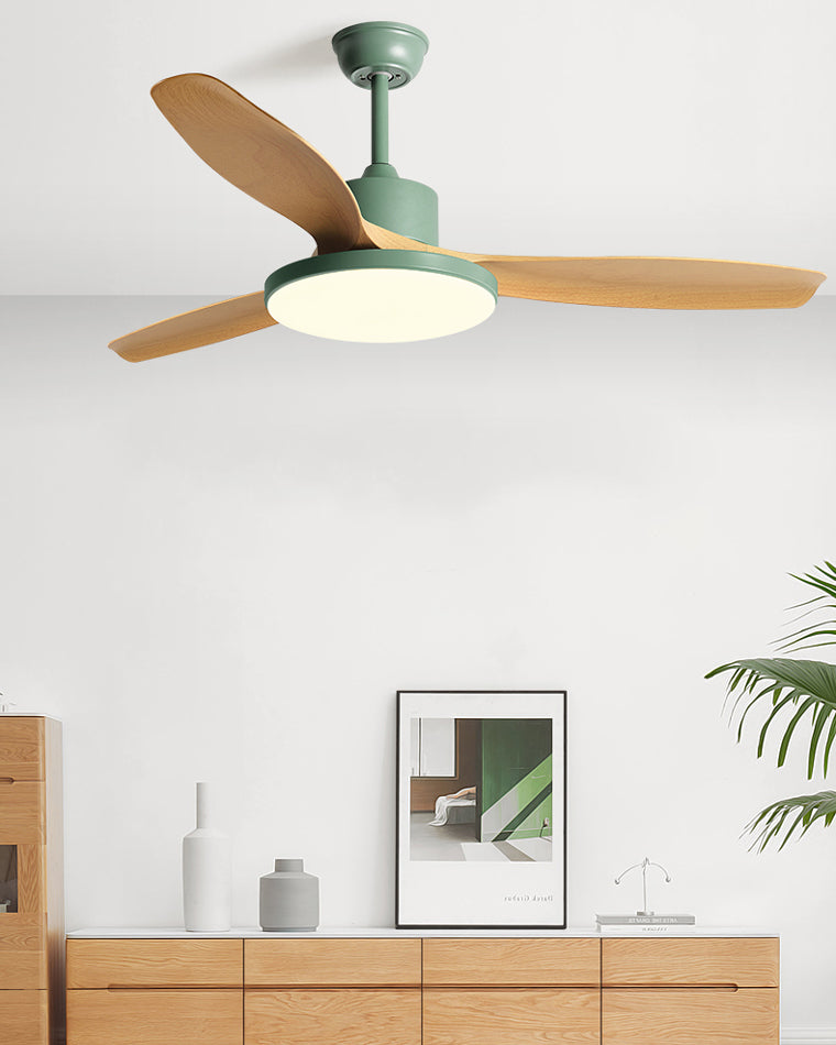 Ventilateur plafond réversible avec éclairage LED intégré. Design moderne et épuré.